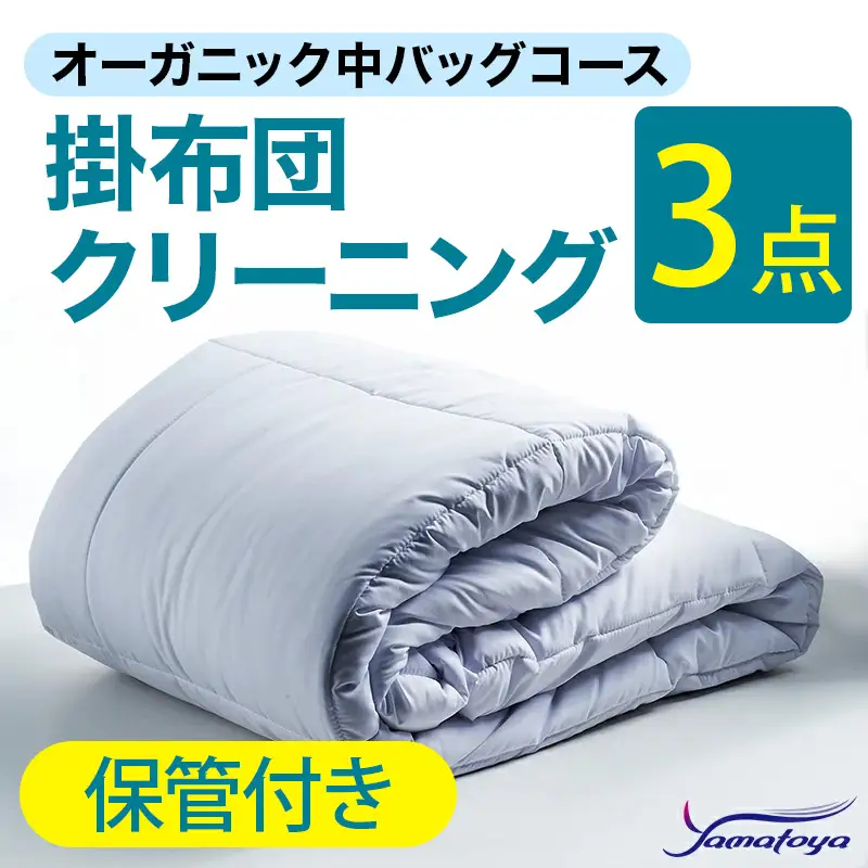 オーガニック掛布団クリーニング 3点パック 保管付き 中バッグコース 【保管付き 丁寧 丸洗い セミダブル 掛け布団 寝具 こたつ 丸洗い クリーニング シーツ 高品質ヤマトヤクリーニング 糸魚川 帰省 年末年始 寝具 布団クリーニング】