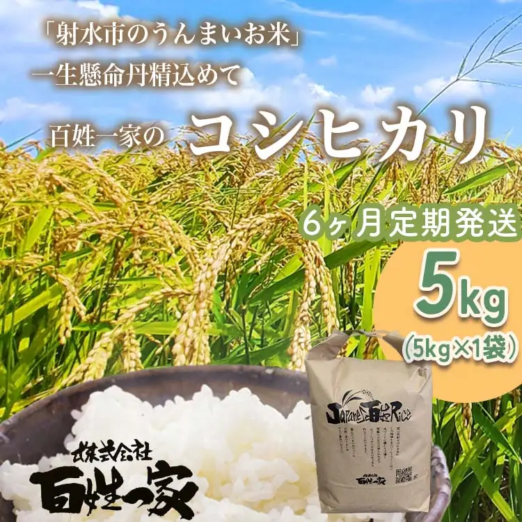 【6ヶ月定期便】【射水市】【射水の美味しいお米】R8年産 百姓一家のコシヒカリ 5kg【精米】 ※2026年10月～発送