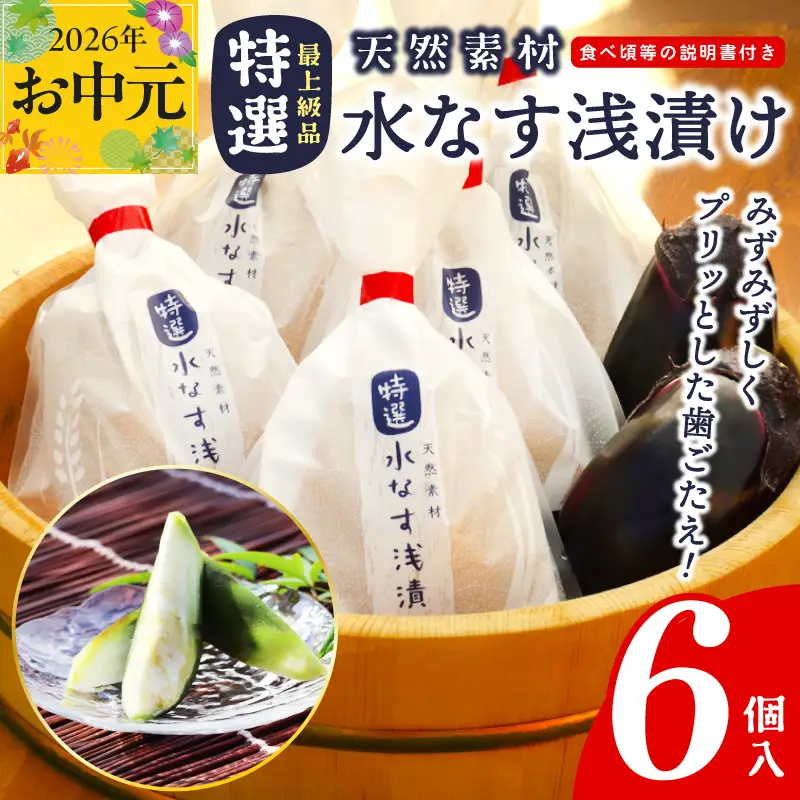 【お中元対応】 「特選最上級品」天然素材水なす浅漬け6個入