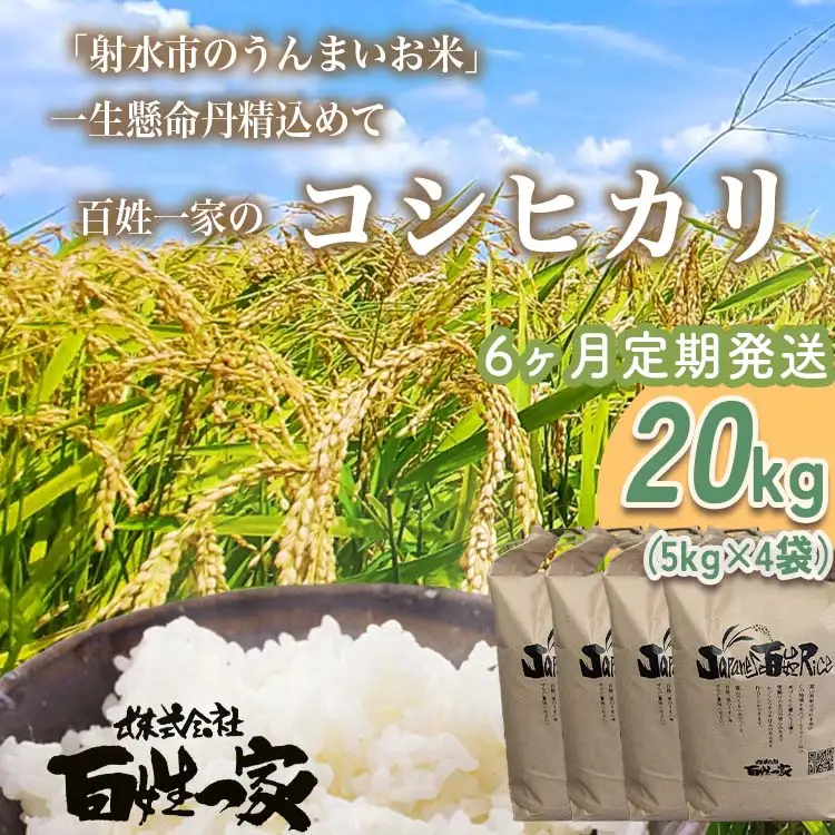【6ヶ月定期便】【射水市】【射水の美味しいお米】R8年産 百姓一家のコシヒカリ 20kg（5kg×4）【精米】 ※2026年10月～発送