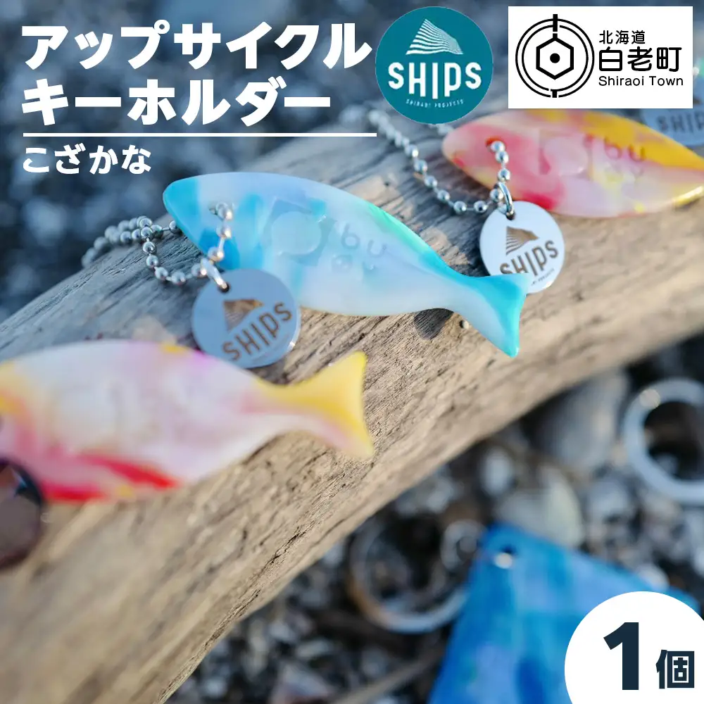 白老産海洋プラスチックゴミのアップサイクル キーホルダー1個(さかな型) SR004