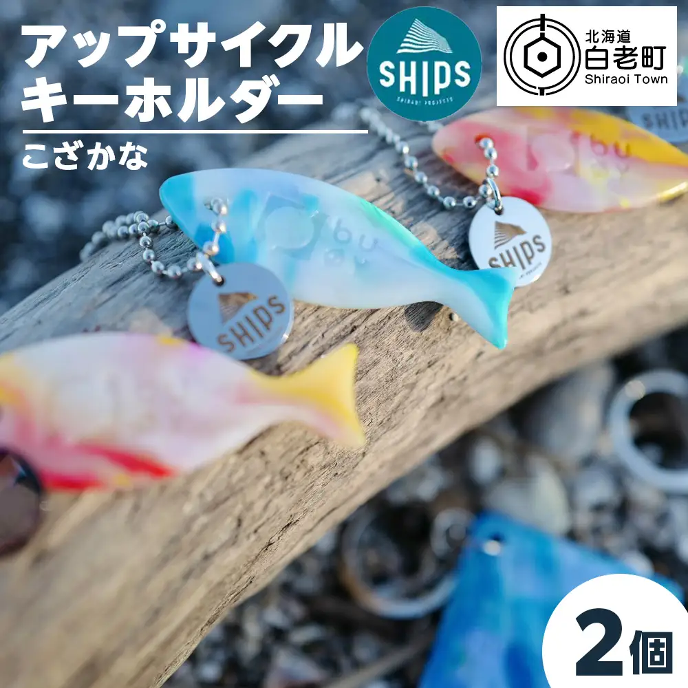 白老産海洋プラスチックゴミのアップサイクル キーホルダー2個(さかな型) SR005
