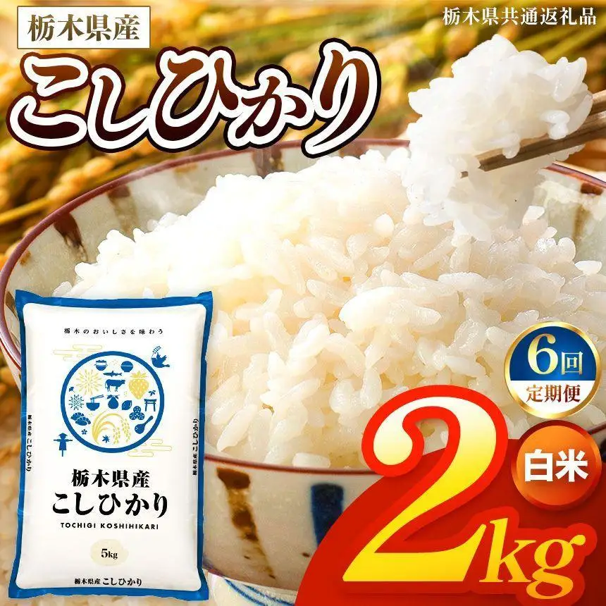 【令和8年産 新米】 【定期便6回】栃木県産 お米 こしひかり　（白米） 2kg 【2026年秋 先行予約】 |  栃木県 矢板市 【栃木県共通返礼品】