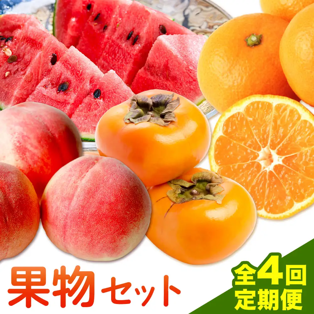 フルーツセット 果物セット(すいか 桃 ひらたねなし柿 みかん)【全4回】