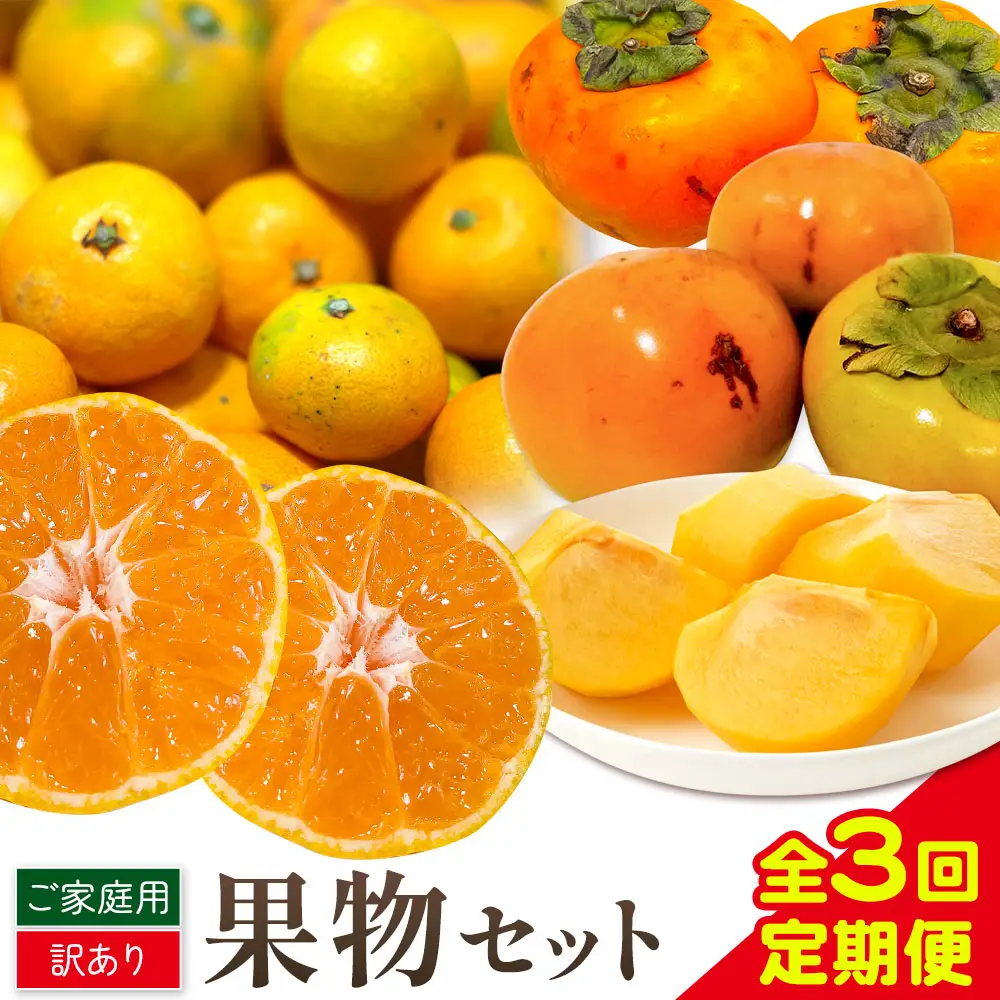 フルーツセット ご家庭用 訳あり果物セット (平核無柿 富有柿 みかん)【全３回】