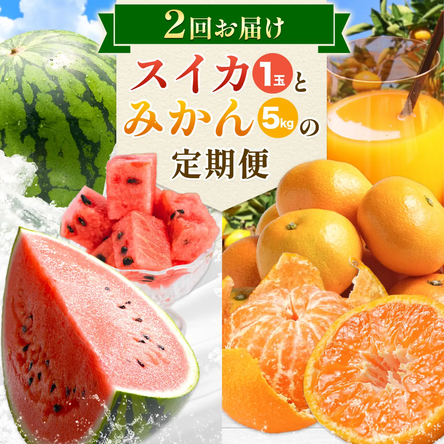 【頒布会】＼6月12日まで／スイカ 1玉 と みかん 5kg の定期便 高橋商店《7月上旬-12月末頃出荷》