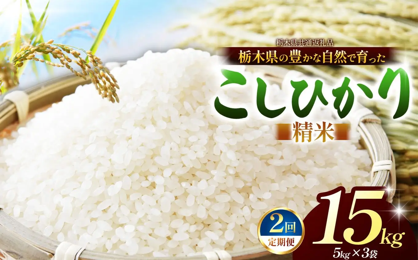 栃木県共通返礼品】【定期2回】【令和8年度産】コシヒカリ 15kg お米