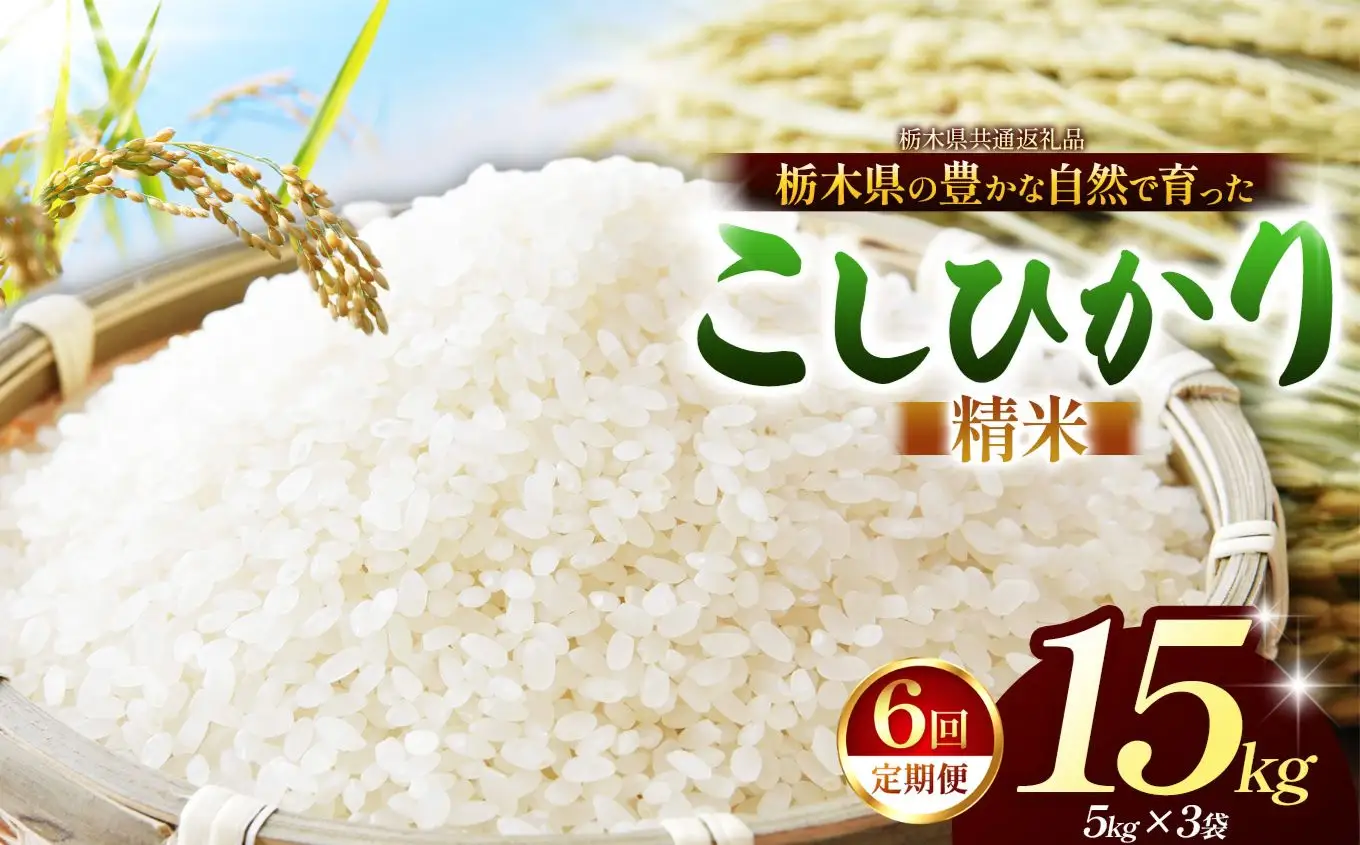 【栃木県共通返礼品】【定期6回】【令和８年度産】コシヒカリ 15kg お米  米 | 栃木県 那珂川町 送料無料
