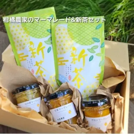 相模湾を望む畑より柑橘農家の身体に優しいマーマレード3種セット＆初摘み新茶2袋をお届け!【1738151】
