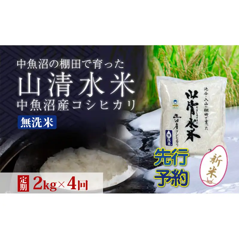 【令和8年産 先行予約】【定期便／全4回】無洗米2kg 新潟県魚沼産コシヒカリ「山清水米」