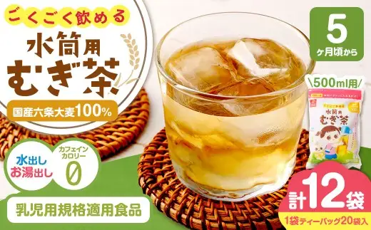 【はくばく】ごくごく飲める 水筒用麦茶 200g（ 20袋 ）×12袋 500ml用 テトラパック マイボトル 水筒 ノンカフェイン ミネラル 補給 国産 麦茶 麦ちゃ むぎちゃ