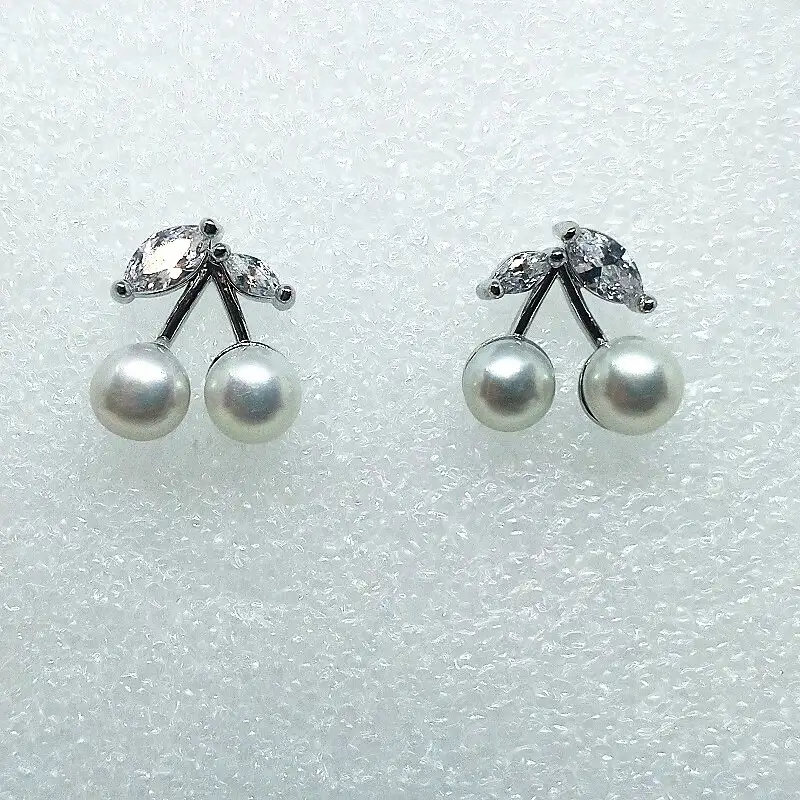 2115 真珠ピアス・さくらんぼ・R（淡水本真珠・ボタン） 贈り物 かわいい アクセサリー カジュアル オシャレ クリスマスプレゼント チェリー