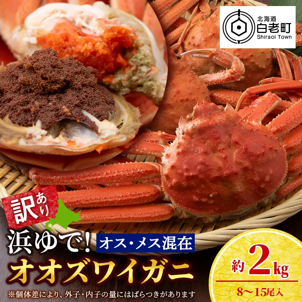 【7営業日以内発送】訳あり オオズワイガニオスメス混在 浜ゆで （8-15尾）2kg 北海道産 AS228