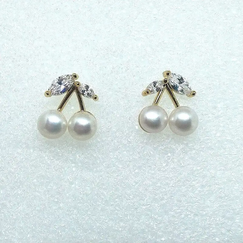 2116 真珠ピアス・さくらんぼ・G（淡水本真珠・ボタン） 贈り物 かわいい アクセサリー カジュアル オシャレ クリスマスプレゼント チェリー