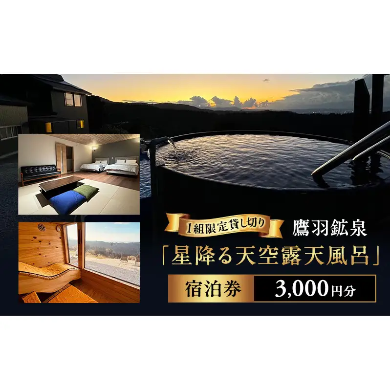 【1組限定貸し切り】鷹羽鉱泉「星降る天空露天風呂」 宿泊券 3,000円分 サウナ 温泉 絶景 秘境 BBQ ペット同伴可 旅行 観光 新潟県 上越市