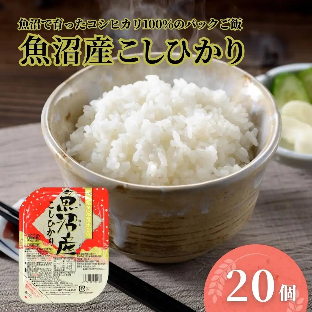 パックご飯 魚沼産コシヒカリ 20個 たかの | パックご飯 炊きたて食感 ふっくら 新潟県 小千谷市