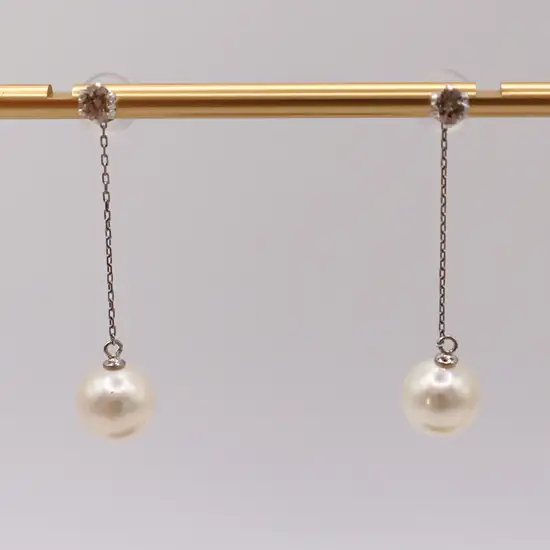 2055 Pt　あこや本真珠6.5～7.0㎜　ダイヤモンド0.20ct　ピアス 2way 取外し可能