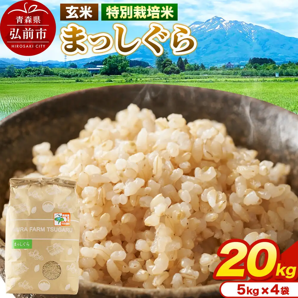 米【特別栽培米】まっしぐら 玄米 20kg（5kg×4袋）令和7年産 青森県弘前市産