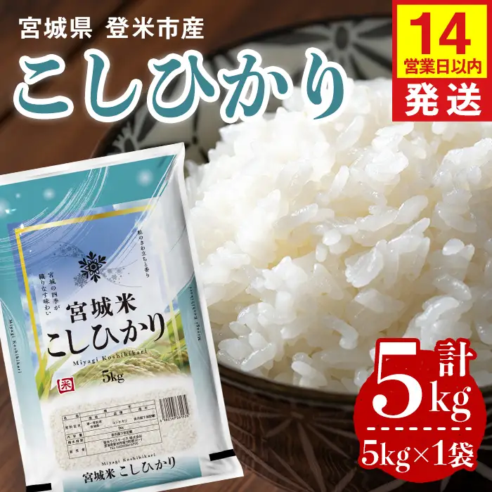 【14営業日以内に発送予定】≪令和7年産≫ コシヒカリ 5kg×1袋 登米市産 お米 おこめ 米 コメ こしひかり 白米 ご飯 ごはん おにぎり お弁当 【登米ライスサービス株式会社】tm634