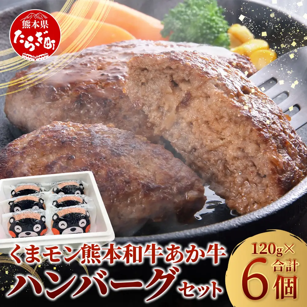 【父の日ギフト】熊本県産 あか牛 100％ ハンバーグ 120g×6個 くまモン パッケージ 046-0639-f