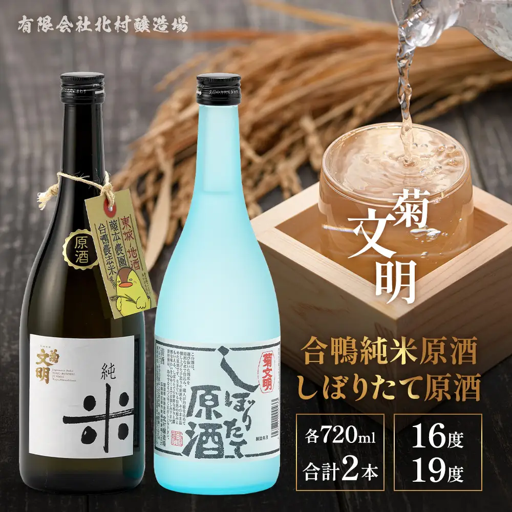 菊文明 合鴨純米原酒 しぼりたて原酒 セット 日本酒 清酒 お酒 北村醸造場