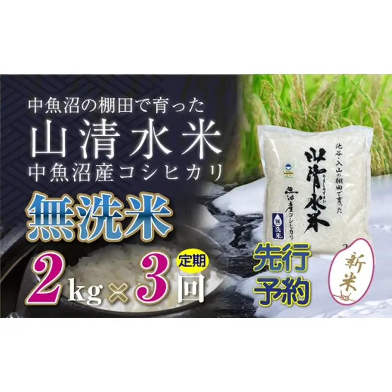 【令和8年産 先行予約】【定期便／全3回】無洗米2kg 新潟県魚沼産コシヒカリ「山清水米」