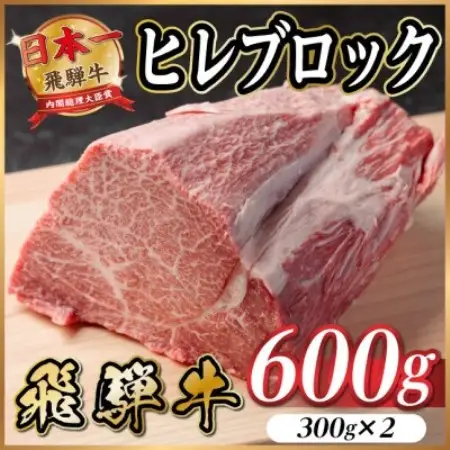 飛騨牛 ヒレブロック約600g(約300g×2)タレ付き【冷蔵便】A4～A5等 焼黒毛和牛【配送不可地域：離島】【1742493】