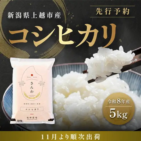 先行予約【11月より順次出荷】令和8年産 新潟県 上越市産 コシヒカリ 5kg 白米 精米 送料無料  塩崎農場