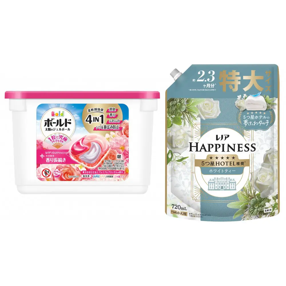 ボールド ジェルボール 4D華やかおひさまとプレミアムブロッサムの香り 本体& レノア ハピネス ホワイトティーつめかえ用