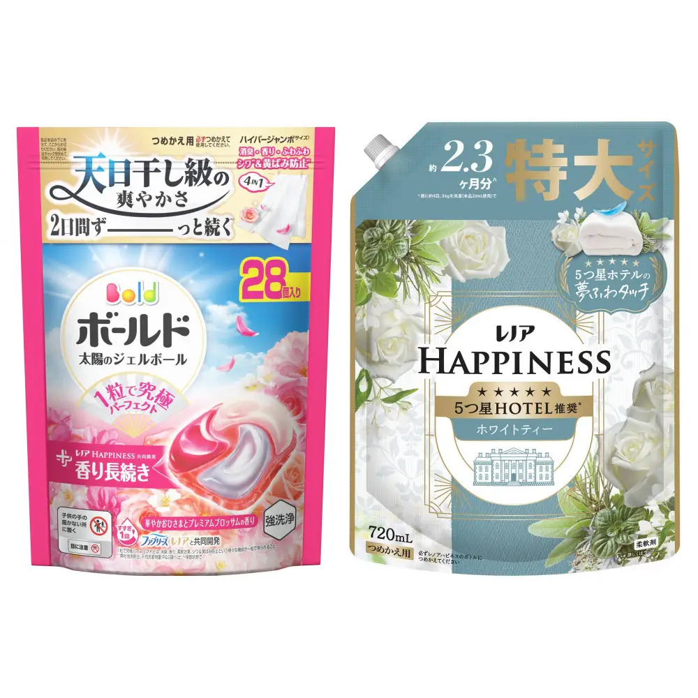 ボールド ジェルボール 4D華やかプレミアムブロッサムの香り & レノア ハピネス ホワイトティー つめかえ用