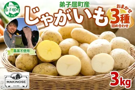 【ふるなび限定】3681. 牧之瀬牧場 じゃがいも詰め合わせ 3kg 農薬不使用 3品種からおまかせ キタアカリ メークイン ワセシロ 北海道 弟子屈町