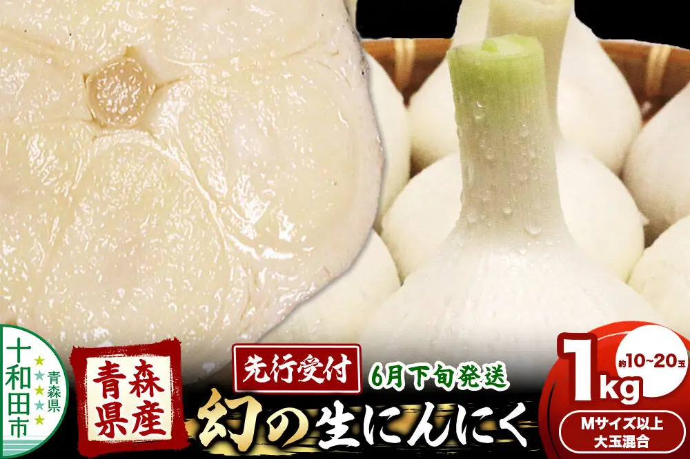 先行受付 青森県産にんにく 幻の生にんにく 1kg 約10～20玉（Mサイズ以上大玉混合）【6月下旬発送】