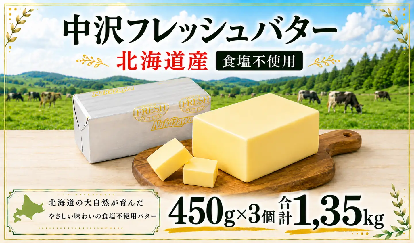 無塩バター 北海道産フレッシュバター 計1.35kg 【食塩不使用】
