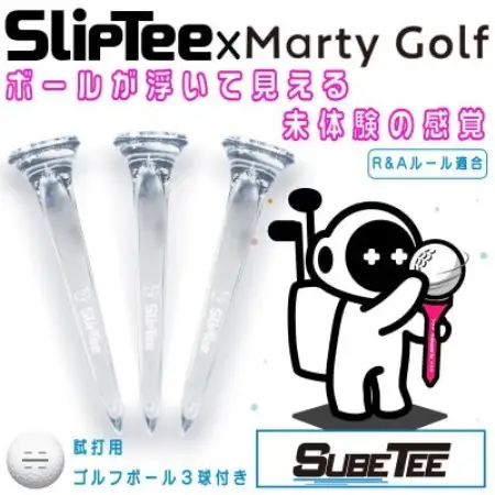 SlipTee x Marty Golf コラボ　透明ゴルフティー 試打用ゴルフボール3球付【1744653】