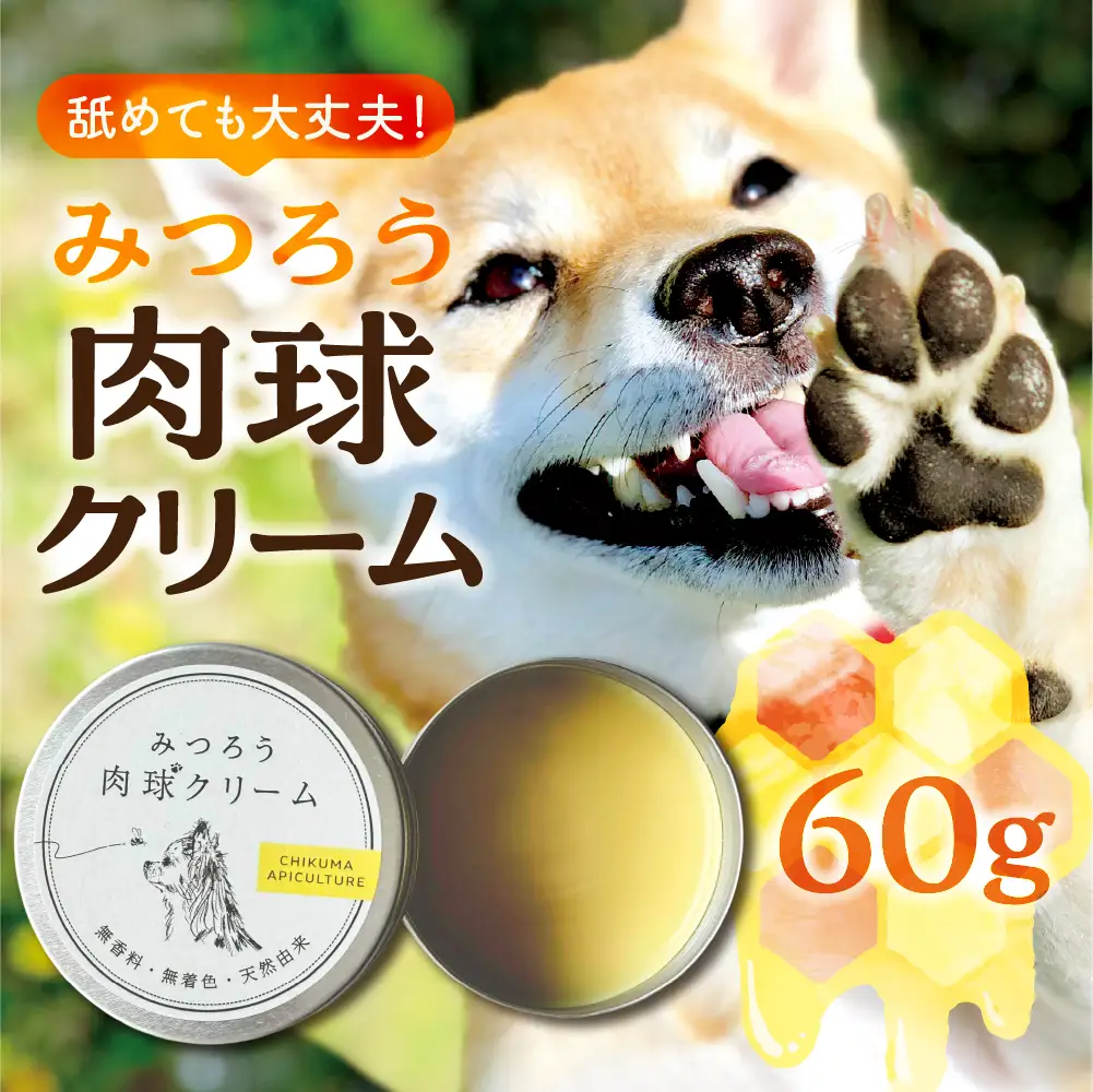 【11月～4月お届け】 国産はちみつ 肉球クリーム 【 60g (30×2) 】 肉球 クリーム ペット 犬 愛犬 グッズ 国産 トチ 百花 はちみつ ハチミツ 蜂蜜 チクマ養蜂 岐阜県産