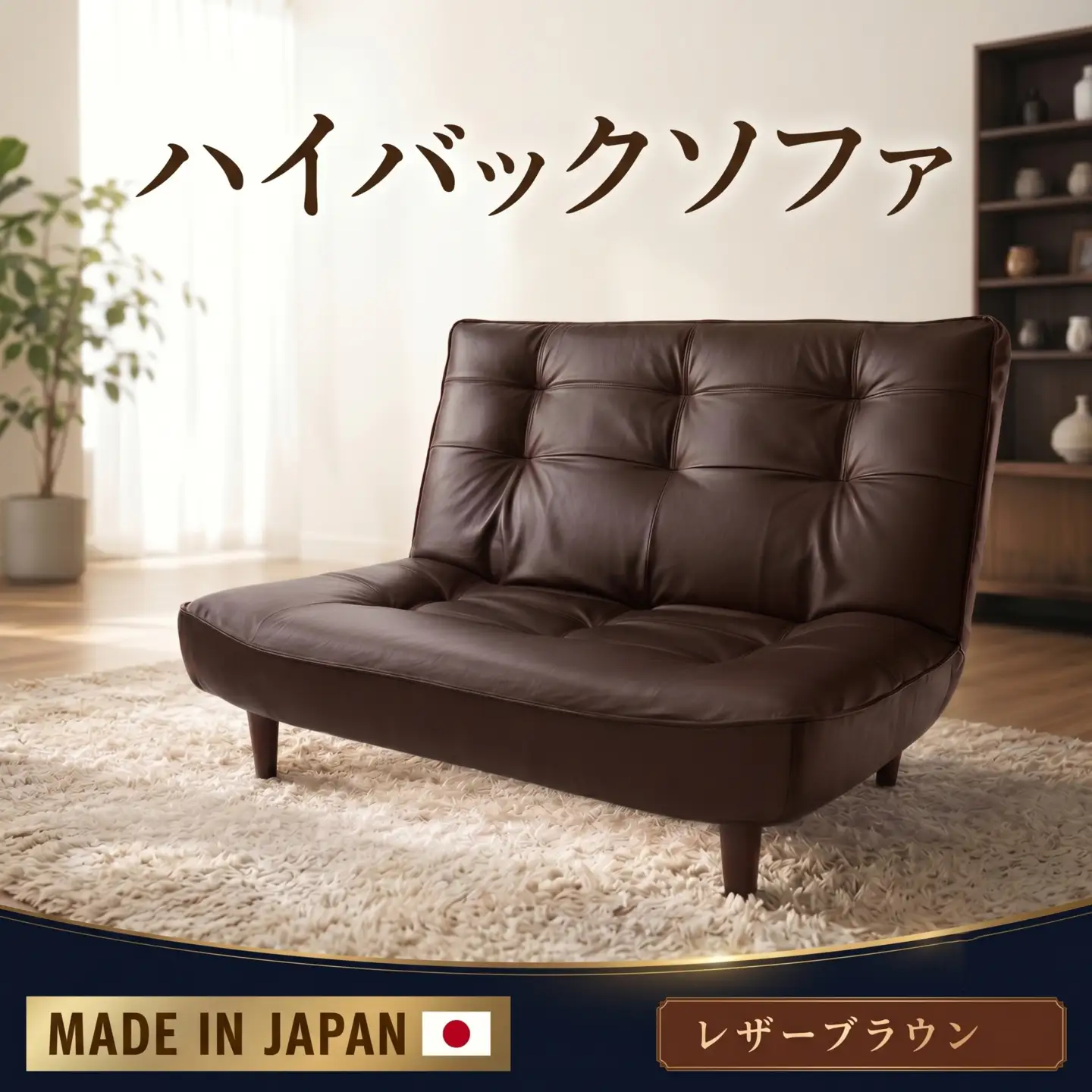 和楽ハイバックソファ2P A40PVCレザーブラウン ／ 家具 インテリア