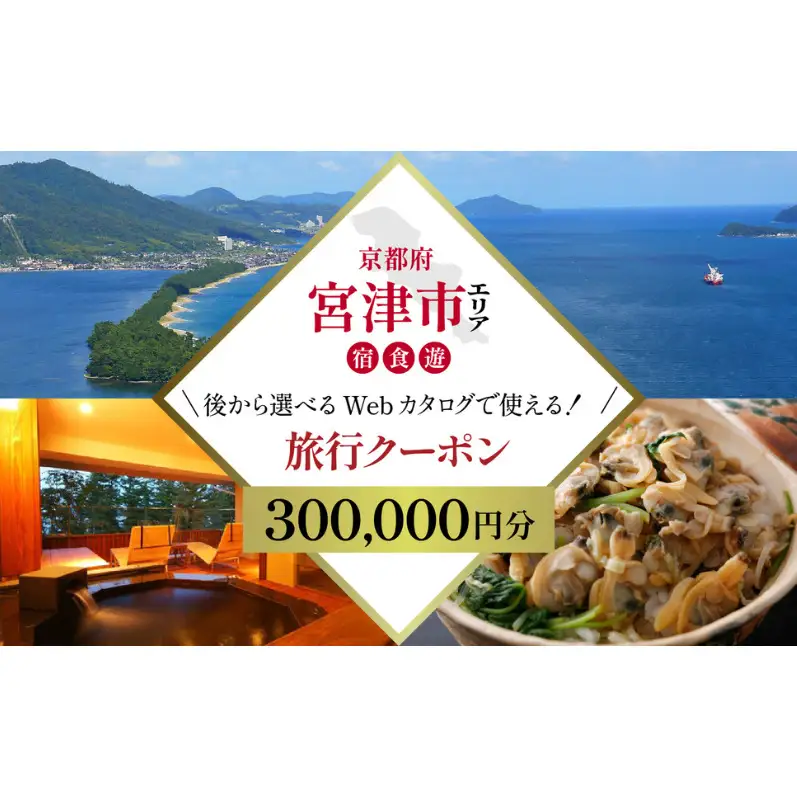 【京都ツアー】 宮津市 後から選べる旅行Webカタログで使える！旅行クーポン（300,000円分）碧海・松風・神話の地、天と地が繋がる旅へ。旅行券 宿泊券 飲食券 体験サービス券 myz00 myz11 myz15