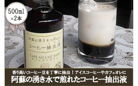 【おぐに天然食ほこすぎ】コーヒー抽出液 500ml×2 1000ml 1Ｌ 阿蘇の伏流水 湧き水  濃縮コーヒー 自家抽出 アイスコーヒー アイスカフェオレ 手作り ほこすぎ あるくCafe 人気カフェ 自家製 贈答用 ご家庭用 常温 開封後要冷蔵