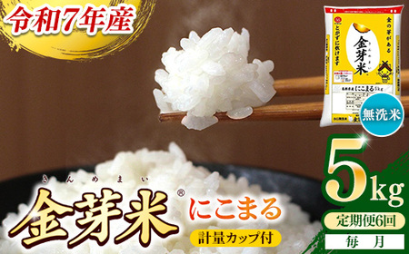 【定期便】BG無洗米・金芽米にこまる 5kg×6ヵ月 （毎月）計量カップ付き 令和7年産 6ヶ月 計30kg 東洋ライス 健康 島根県 安来市 【価格改定】【90-SS-12】