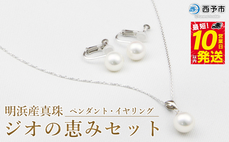 保証書付＜明浜産真珠ジオの恵みセット(ペンダント・イヤリング)＞ 8.5～9.0mm 純国産 あこや ネジ式 パール アクセサリー フォーマル ファッション レディース 女性 誕生日 記念日 成人祝い 佐藤真珠 愛媛県 西予市 【常温】『最短10営業日以内に発送予定』 ASS0032
