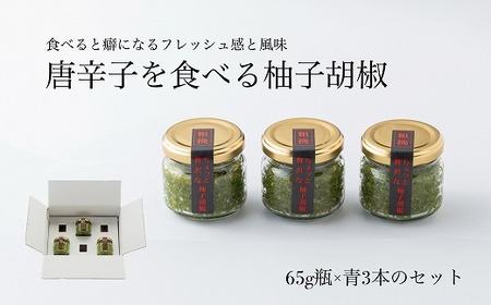 柚子胡椒65g瓶×青3本入り【創業40年の和食店が提供する】こだわり抜いた柚子胡椒[H4532]