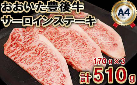 おおいた豊後牛 サーロイン ステーキ 510g（170g×3枚） 【神田楽市】 国産 九州 大分県 黒毛 和牛 ブランド 牛肉 日本一 受賞 やわらか バーベキュー BBQ キャンプ おすすめ ランキング ＜105-006＞