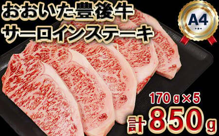 おおいた豊後牛 サーロイン ステーキ 850g（170g×5枚） 【神田楽市】 国産 九州 大分県 黒毛 和牛 ブランド 牛肉 日本一 受賞 やわらか バーベキュー BBQ キャンプ おすすめ ランキング ＜105-007＞