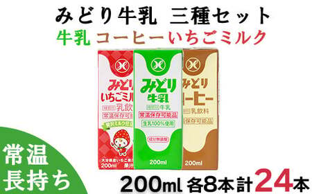  牛乳 コーヒー いちごミルク 乳飲料 乳製品 ロングライフ商品 セット ／ みどり牛乳・みどりコーヒー・みどりいちごミルク LL3種セット＜108-045＞