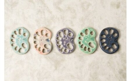 大谷焼 れんこん箸置き 5色セット BOX付き　鳴門　陶器　食器　箸置き　かわいい　ギフト　母の日　父の日　敬老の日　クリスマス　大谷焼　