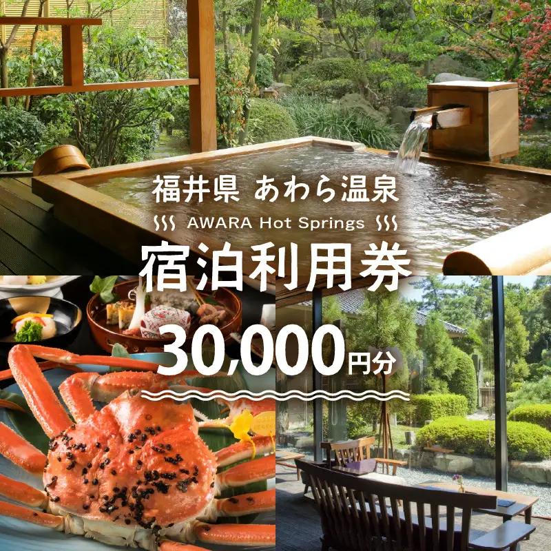 あわら温泉 宿泊利用券 30,000円分 ／ 宿泊券 旅館 チケット 観光 旅行 源泉 大浴場 露天風呂 福井県 あわら市 [aw013-j001]