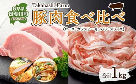 Takahashi Farmの豚肉 食べ比べセット 豚ロース トンカツ用 豚バラ スライス 各500g 合計1kg ロース バラ とんかつ ステーキ 岐阜県産 精肉 国産 ブタ ぶた ポーク お鍋 料理 人気 お取り寄せ ご褒美 自家用 ギフト 送料無料 岐阜県 揖斐川町 お肉 