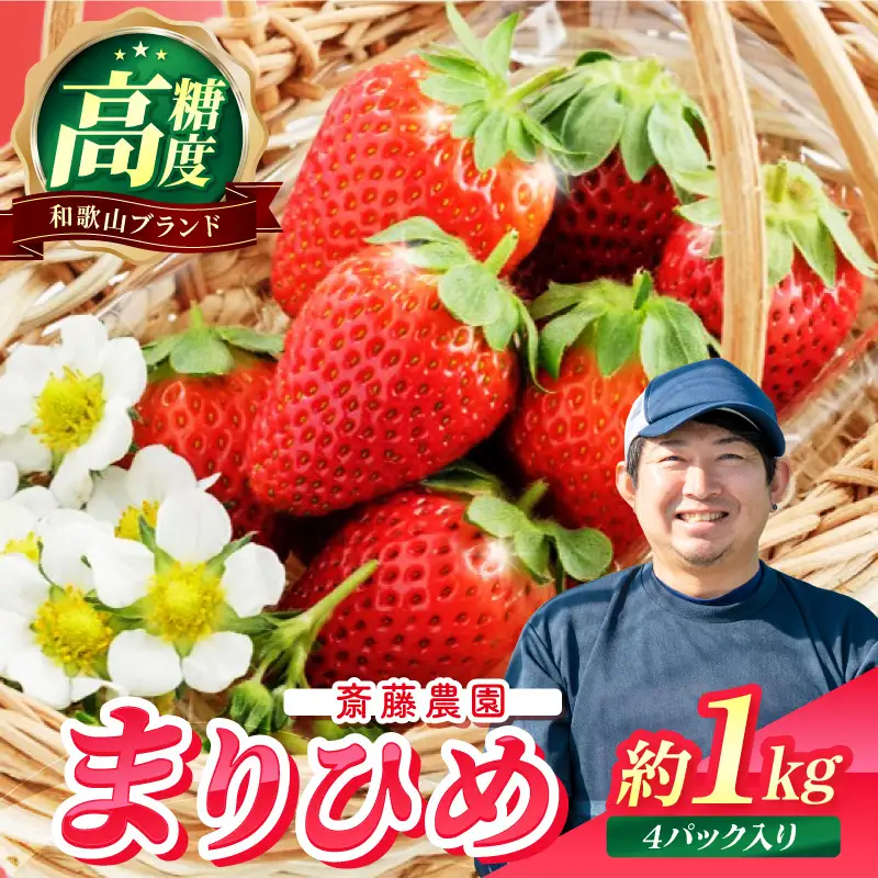 和歌山県産ブランド　まりひめ　4パック　秀品　数に限りあり　常温発送 0566-4】まりひめ4パック入り約1kg「和歌山ブランドいちご」農家直送