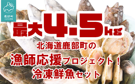 【順次発送】【緊急支援品】北海道 冷凍鮮魚セット 最大4.5kg 「漁師応援プロジェクト！」 下処理済み 4～5種 ホタテが必ず入る おまかせ セット 事業者支援 魚 魚介 訳あり 詰め合わせ