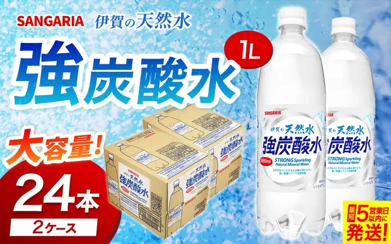 サンガリア伊賀の天然水 強炭酸水2ケース（1リットル×24本）炭酸飲料【igge0002】